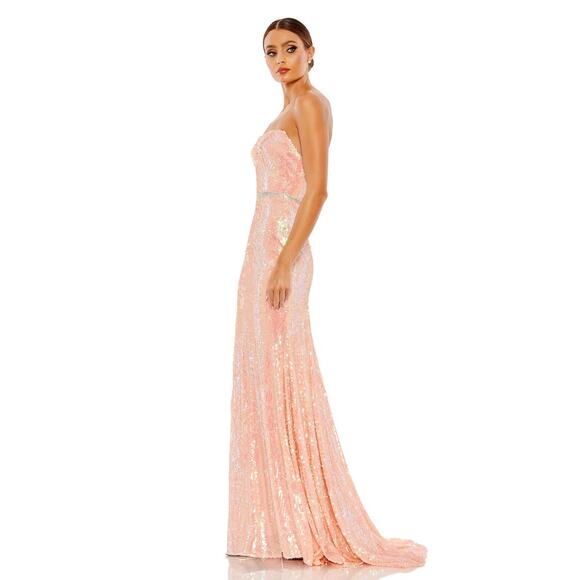 Mac Duggal 26980 Sequined Strapless Rhinestone Belt Gown Coral 2 $398 NEW - Picture 9 of 13